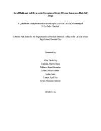 Social Media and its Effects on the Perception of Grade 12 Students Their Self Image