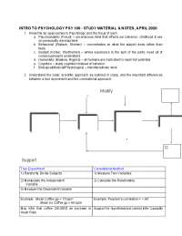PSYCHOLOGY PSY 100 - STUDY MATERIAL & NOTES, APRIL 2020