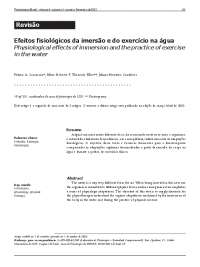 Efeitos fisiológicos da imersão e do exercício na água