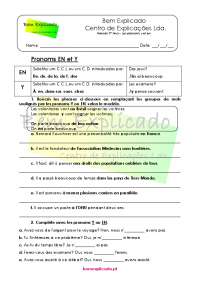 exercicios de frances ( les Pronoms Y et EN)