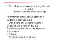 Die Informationsverarbeitungstheorie (Beispiel: Gedächtnisentwicklung)