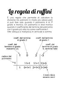 La regola di ruffini- schema riassuntivo - Docsity