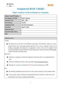 Security Presentation Assignment Brief for HNC/D in Computing - Prof. Pham