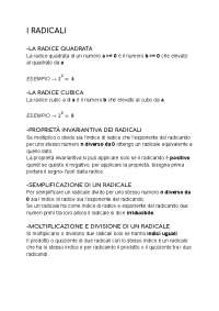 I radicali teoria e formule | Appunti di Matematica | Docsity
