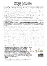 Mammalian Cell Biology CH.18 - Cell Death - Docsity
