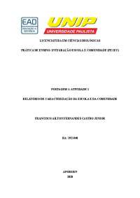 POSTAGEM 1 E 2 DA DISCIPLINA PRATICA DE ENSINO ESCOLA  E COMUNIDADE