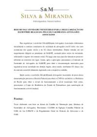 RESUMO DAS ATIVIDADES NECESSÁRIAS PARA REGULARIZAR O ESCRITÓRIO