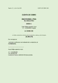 Factura de pago de certificación de red de cableado de Juan Felipe Aparicio Roso