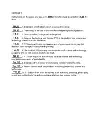 Exercise on Science, Technology, and Society (STS) Concepts