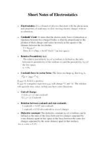 Short Notes of Electrostatics