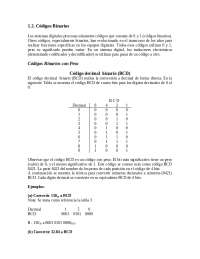 Códigos Binarios: Binario a Decimal, Código BCD y Códigos sin Peso (XS3 y Gray)
