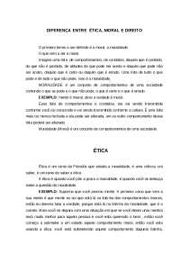 Resumo sobre o que é o direito a moral e a ética, exemplificando cada um