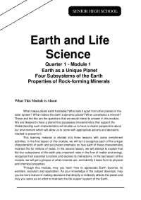 The first module of Earth and Life quarter 1 - Docsity