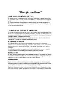 Resumen sobre la Filosofía medieval