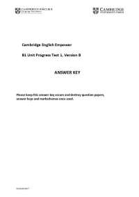 Cambridge English Empower B1 + Unit Progress Test 1: Clave de respuestas