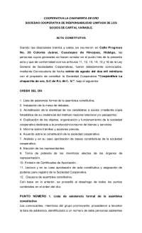 Acta Constitutiva de una sociedad cooperativa _