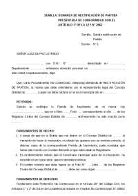 Demanda de Rectificación de Partida Presentada Conforme a la Ley N° 2662