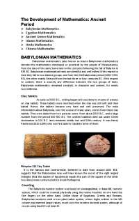 The Development of Mathematics: Ancient  Period