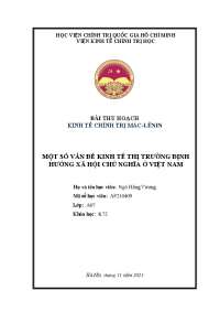 MỘT SỐ VẤN ĐỀ KINH TẾ THỊ TRƯỜNG ĐỊNH HƯỚNG XÃ HỘI CHỦ NGHĨA Ở VIỆT NAM