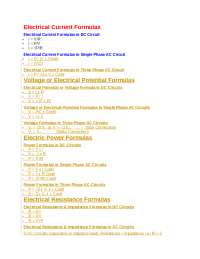Electrical Current Formulas
