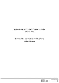Paniere ANALISI STRUMENTALE E CONTROLLO DEI MATERIALI prof.ssa Galtieri Giovanna