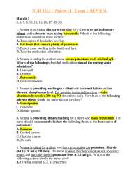 NUR 3251 - Pharm II - Exam 1 REVIEW. - Docsity