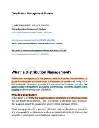 DISTRIBUTION MANAGEMENT