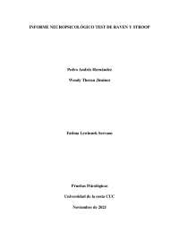 INFORME NEUROPSICOLOGICO - TEST DE RAVEN Y STROOP