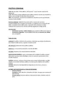 Politica criminal apuntes tema uno, actores, estrategias