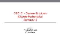 Discrete Structures lecture 3 - Predicates and Quantifiers - Docsity