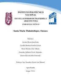 Sistema de Abastecimiento de Agua Potable para Santa María Tlahuitoltepec, Oaxaca