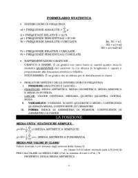 Formulario di statistica - Docsity