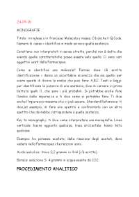 Analisi Strumentale Dei Medicinali, REAZIONI DI LABORATORIO