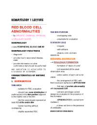 Red Blood Cell Abnormalities and Disorders - Docsity