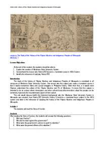 History of Muslim & Indigenous Peoples of Minsupala