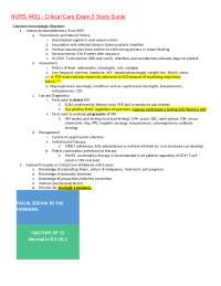 NURS 4431 - Critical Care Exam 3 Study Guide - Docsity