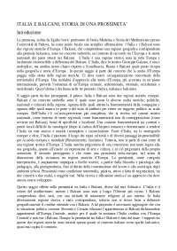 Italia e Balcani: storia di una prossimità - Riassunto