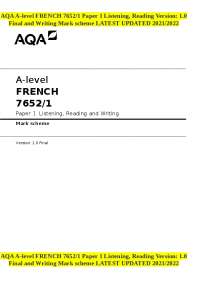 Aqa A Level French 7652 1 Paper 1 Listening Reading Version 1 0 Final And Writing Mark S Docsity Aqa A Level French 7652 1 Paper 1 Listening Reading Version 1 0 Final And Writing Mark S Docsity