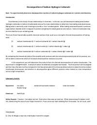 Decomposition of Sodium Hydrogen Carbonate
