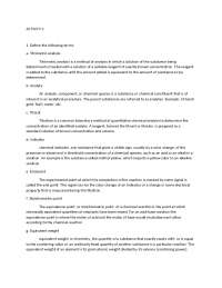 Titrimetric Analysis: Terms and Types of Acids