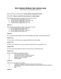 MLA Citation Methods: Quiz Answers and Explanations