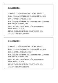 Comunicado de Vacinação contra a COVID-19 para pessoas entre 55 e 59 anos