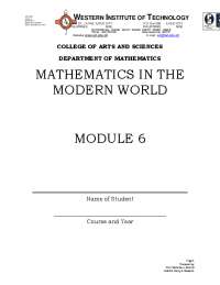 Mathematics in the Modern World: Module 6 - Data Management and Statistics