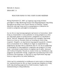 Reaction Paper to Coast Guard Seminar: Ways to Protect Our Palawan Waters