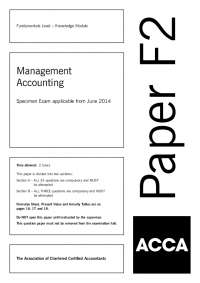 Management Accounting Specimen Exam: Paper F2
