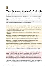 Riassunto di "Decolonizzare il museo" di Giulia Grechi