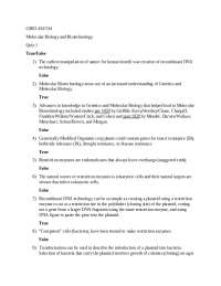 Molecular Biology and Biotechnology Quiz1