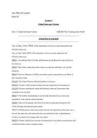 Lesson 5: Global Interstate System - True or False Statements