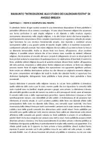 Introduzione allo studio dei calendari festivi di Angelo Brelich Docsity