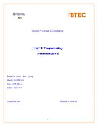 Assignment 2 subject Programming, Exercises for Computer Science